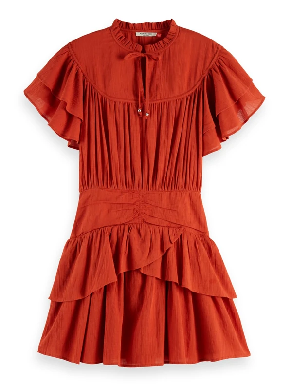 Scotch & Soda Ruffled Mini Dress with Gathered Waist