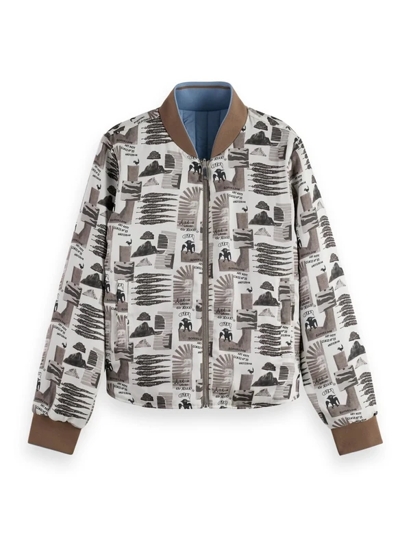 Scotch & Soda Womens Printed Reversible Jacket Bomber, Art Dept Collage Grey Scale U076, M UK