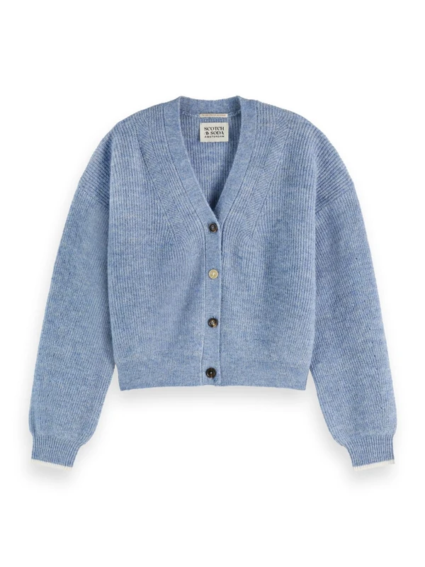 Scotch & Soda Women's Fuzzy Relaxed-Fit Cardigan Sweater, Faded Denim Melange, XS