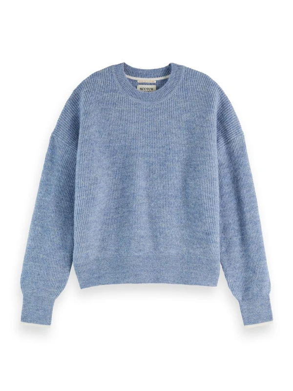Scotch & Soda Womens Fuzzy Crew Neck Pullover Sweater, Faded Denim Melange U979, L UK