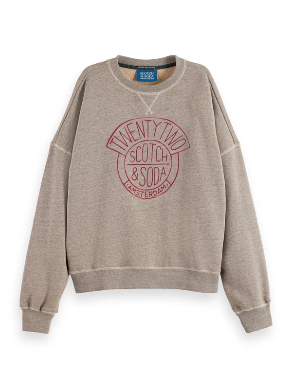 Scotch & Soda Womens Washed Oversized Fit With Graphic Sweatshirt, Grey Melange U031, M UK