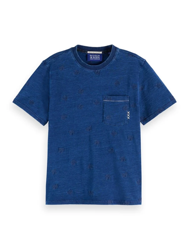 Scotch & Soda Womens Washed Indigo Regular Fit with Allover Embroidery T-Shirt, Washed Ind U417, XL UK
