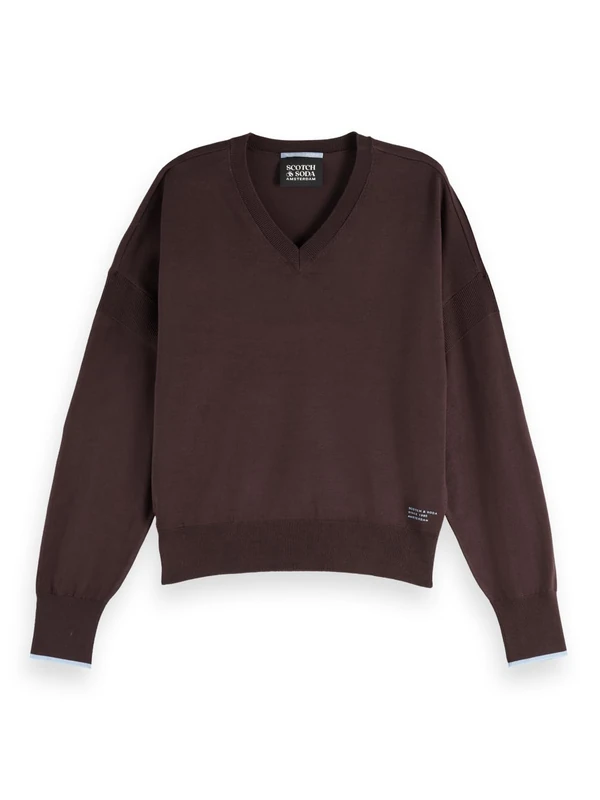 Scotch & Soda Womens Relaxed-fit V-Neck Pullover Sweater, Chocolate Plum, M UK