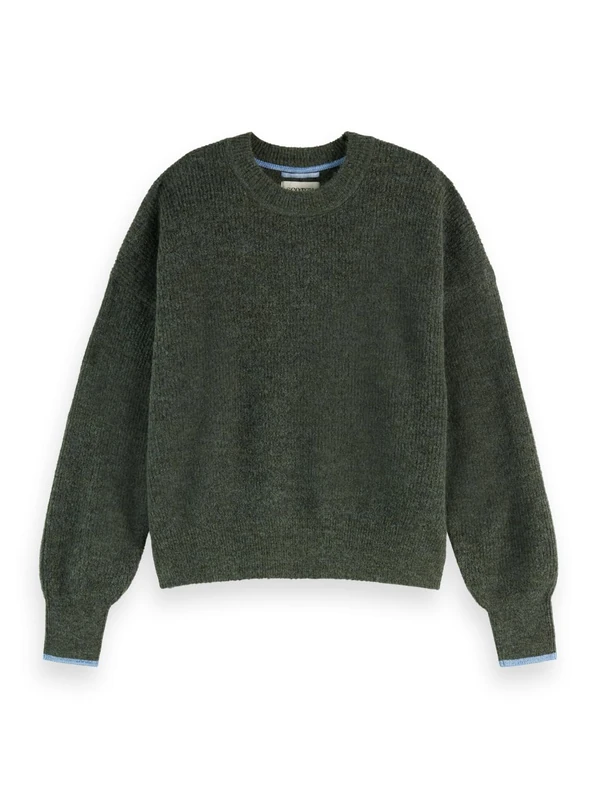 Scotch & Soda Womens Fuzzy Crew Neck Pullover Sweater, Thyme Mela U361, S UK
