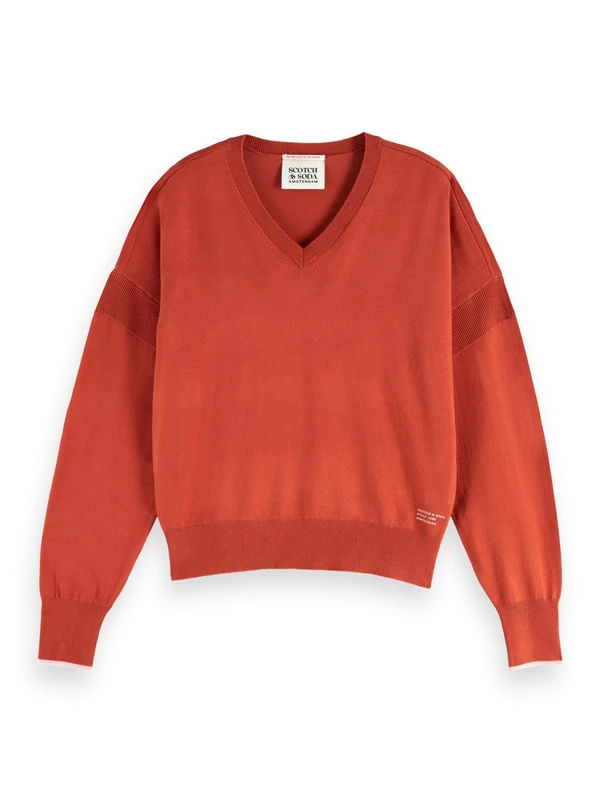 Scotch & Soda Womens Relaxed-fit V-Neck Pullover Sweater, Ketchup, M UK - Image 1