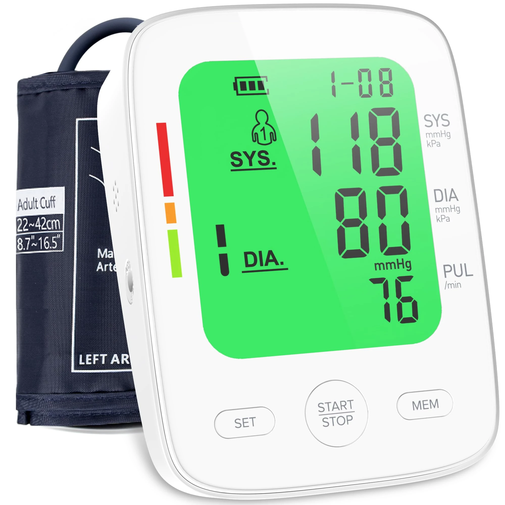 Medical Blood Pressure Machine for Home Use, Upper Arm 22-42cm Large Cuff Blood Pressure Monitors, LCD Digital Display | 2 * 99 Sets Memory | Heart Rate Monitor