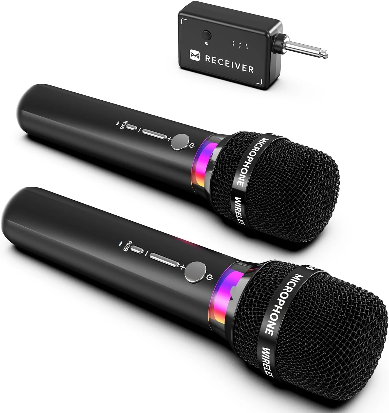 ECHOMUSSY Microphone Wireless, Rechargeable Dual Wireless Microphones with One-to-One Chip Connection and LED Lights, 40H Duration, 200FT Range Receiving, Less Latency Karaoke Microphones for Singing