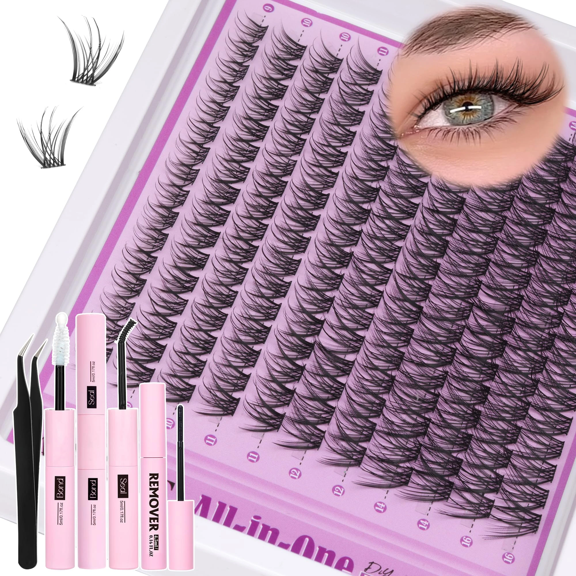 ALICE Natural Cluster Lashes Kit Wispy Eyelashes Individual Kit Cluster Eyelash Extension Kit C Curl 9-16mm Lash Extension Kit with Lash Glue Bond and Seal Lash Remover and Tweezers