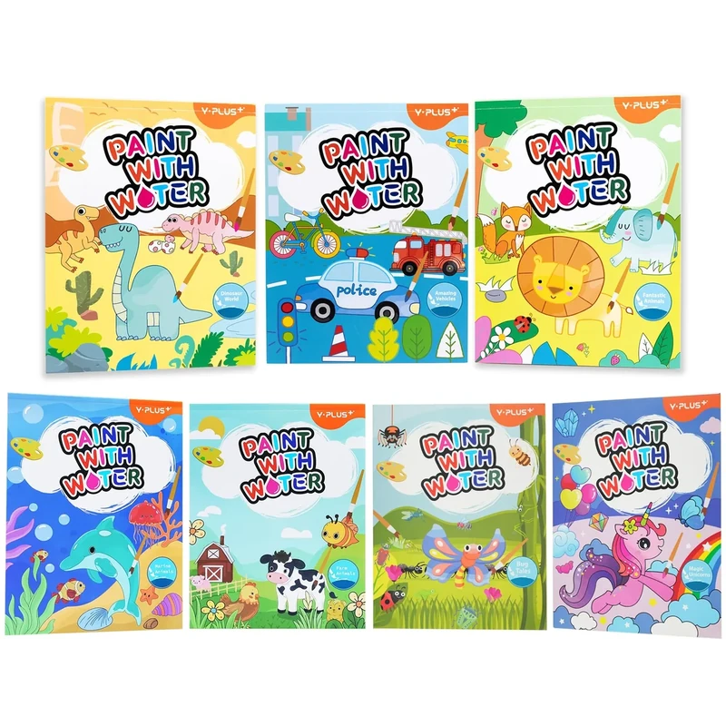 YPLUS Paint with Water Books for Toddlers, Watercolor Painting Paper Gift for Kids Ages 1-3, 2-4, 4-6, Art Craft Gift for Drawing with Brush Christmas Stocking Stuffers for Kids Toddler (All 7 Themes)