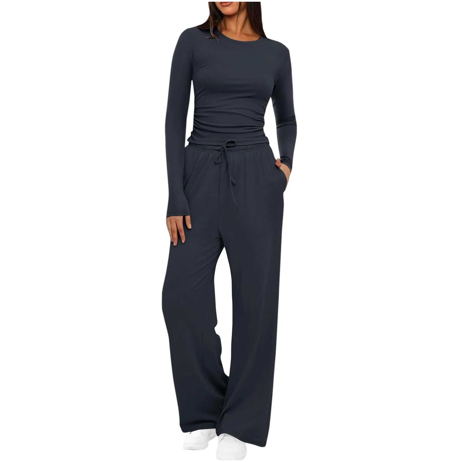 Skims Dupes Two Piece Lounge Set - Women's Wide Leg Pants & Long Sleeve Top - Y2K Streetwear