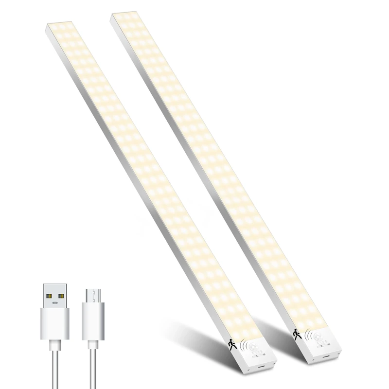 OUILA Under Cabinet Kitchen Lights Motion Sensor 60cm, 5000mAh Under Cupboard Lights USB Rechargeable Cabinet Lighting 3000K Magnetic Stick on Wireless Cabinet Light for Wardrobe Bedroom Garderobe
