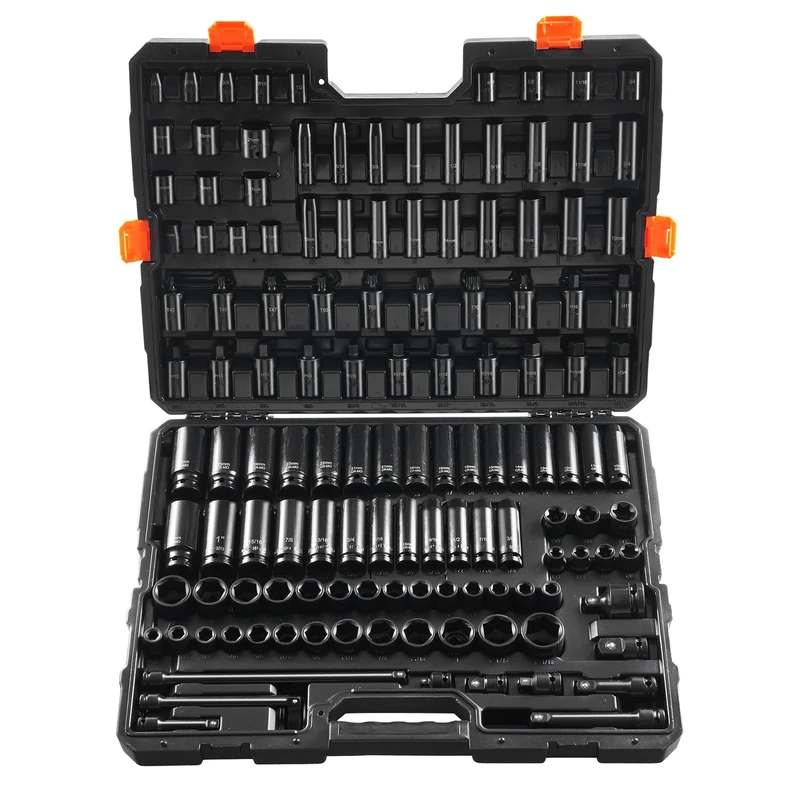 VEVOR Impact Socket Set 3/8" & 1/2" Drive, 130 Piece SAE & Metric Socket Set, 6 Point Cr-Mo Alloy Steel for Auto Repair, Easy-to-Read Size Markings, Rugged Construction, Includes Storage Case