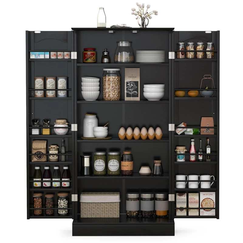 GiantexUK Kitchen Cupboard (Black, 60 x 40 x 120cm)