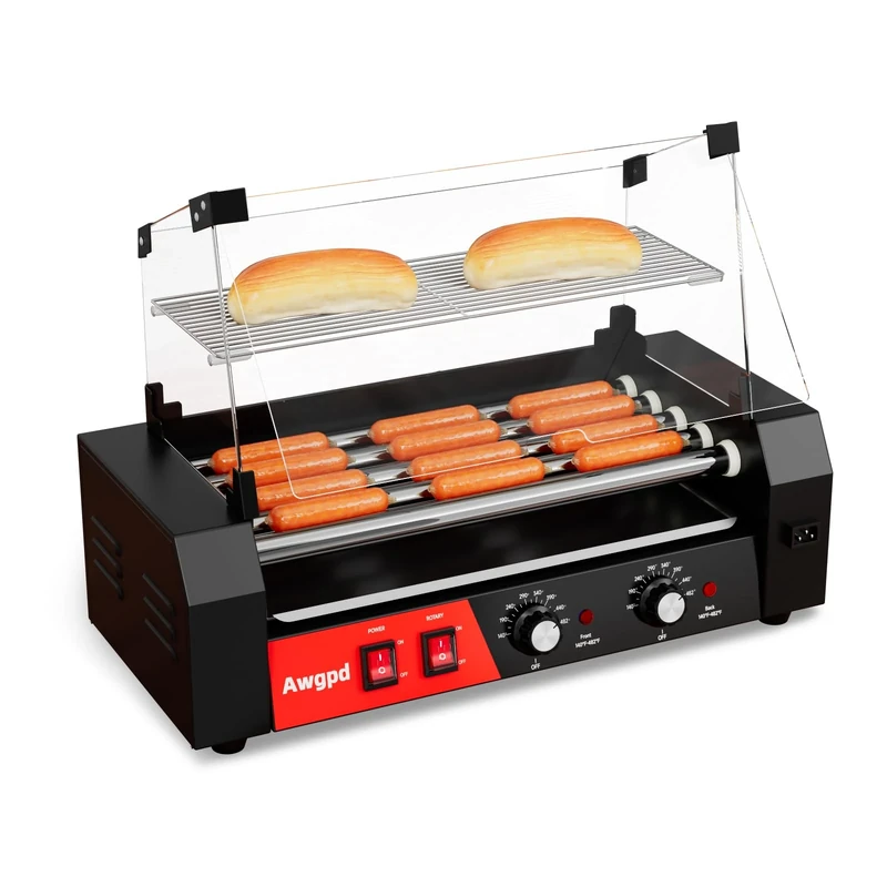 Awgpd 5-Roller Hot Dog Machine - 12 Hot Dogs, 750W, Dual Temp