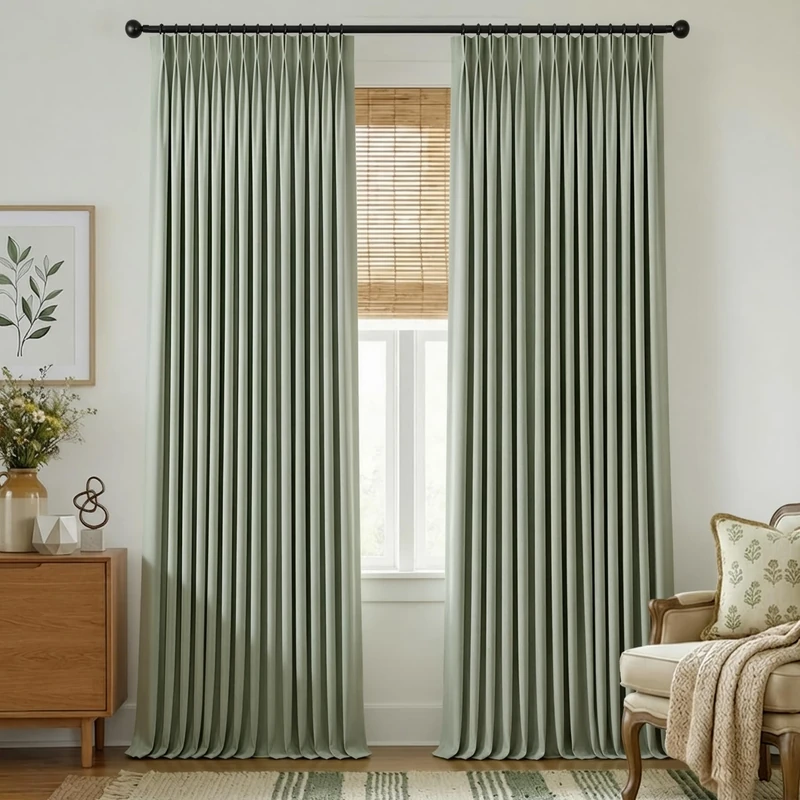 Mrs.Naturall Floor to Ceiling Curtains 96 Inches Long,Pinch Pleated Blackout Vintage Sage Green Spring Nature French Pleat Country Whimsical Cottagecore Curtains for Living Room Bedroom 2 Panels Set