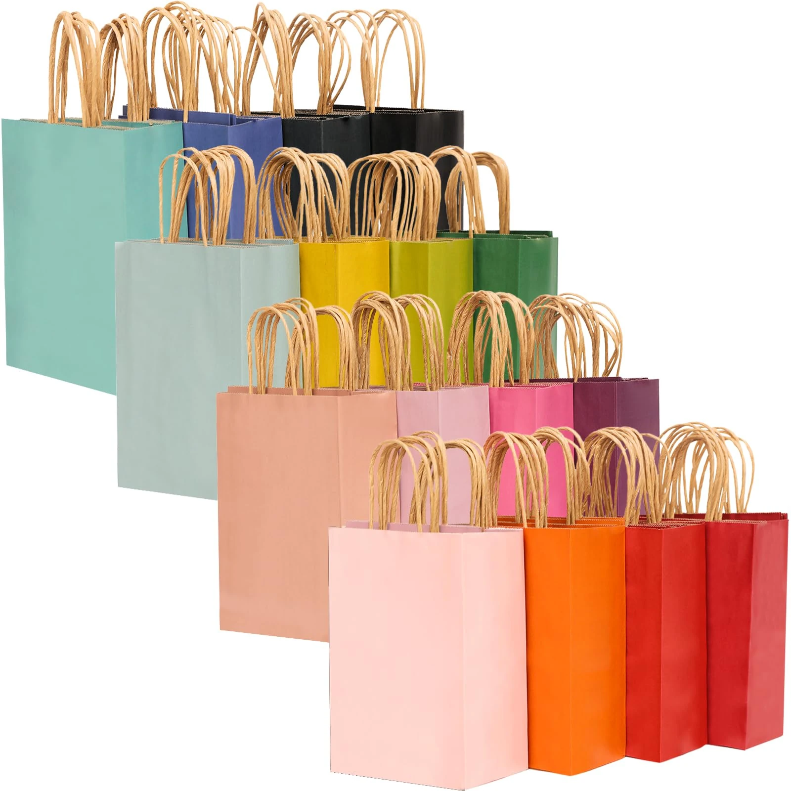 Gcardist Medium 16Pcs Kraft Bags With Handles 27x20x12cm Gift Bags 16 Different Senior Color Bags Multiple Uses (10.5x7.6x4.75Inch, Medium Size)