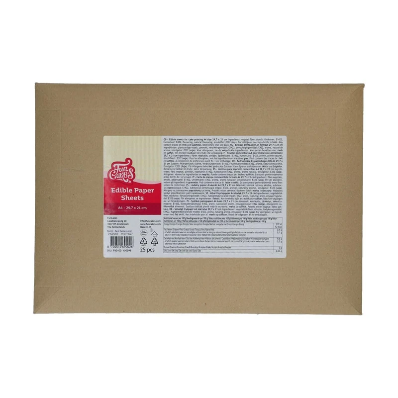 FunCakes Edible Paper Sheets A4: Edible Paper for Printing Photos or Images on Cakes and Cupcakes, Palm Oil Free, Gluten Free, Sugar Free - 25 Pieces - Image 1