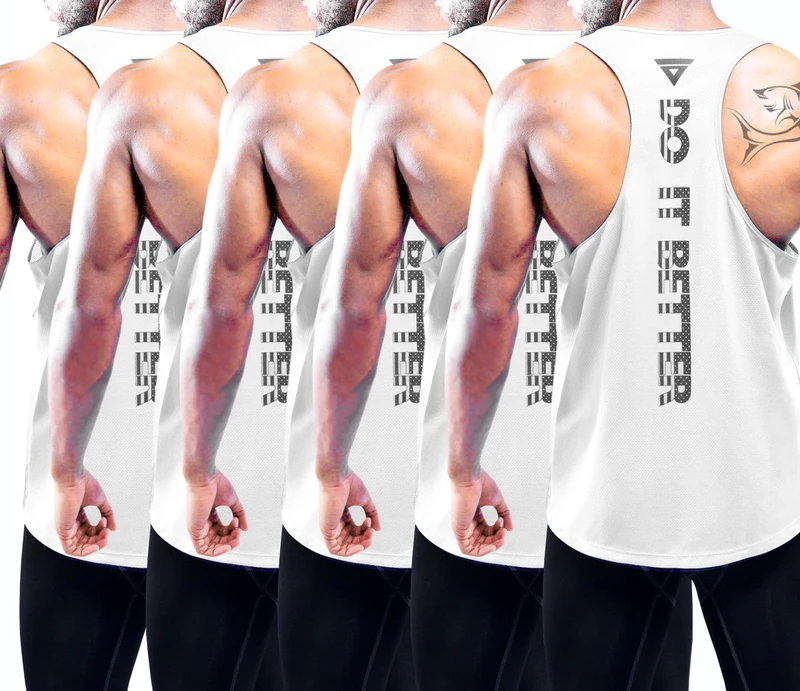 Boyzn 5 Pack Tank Tops for Men, Dry-Fit Workout Mesh Fitness Sleeveless T Shirt, Y-Back Athletic Muscle Tank, Quick Dry Gym Vests Top for Running Training Bodybuilding 5P04-M