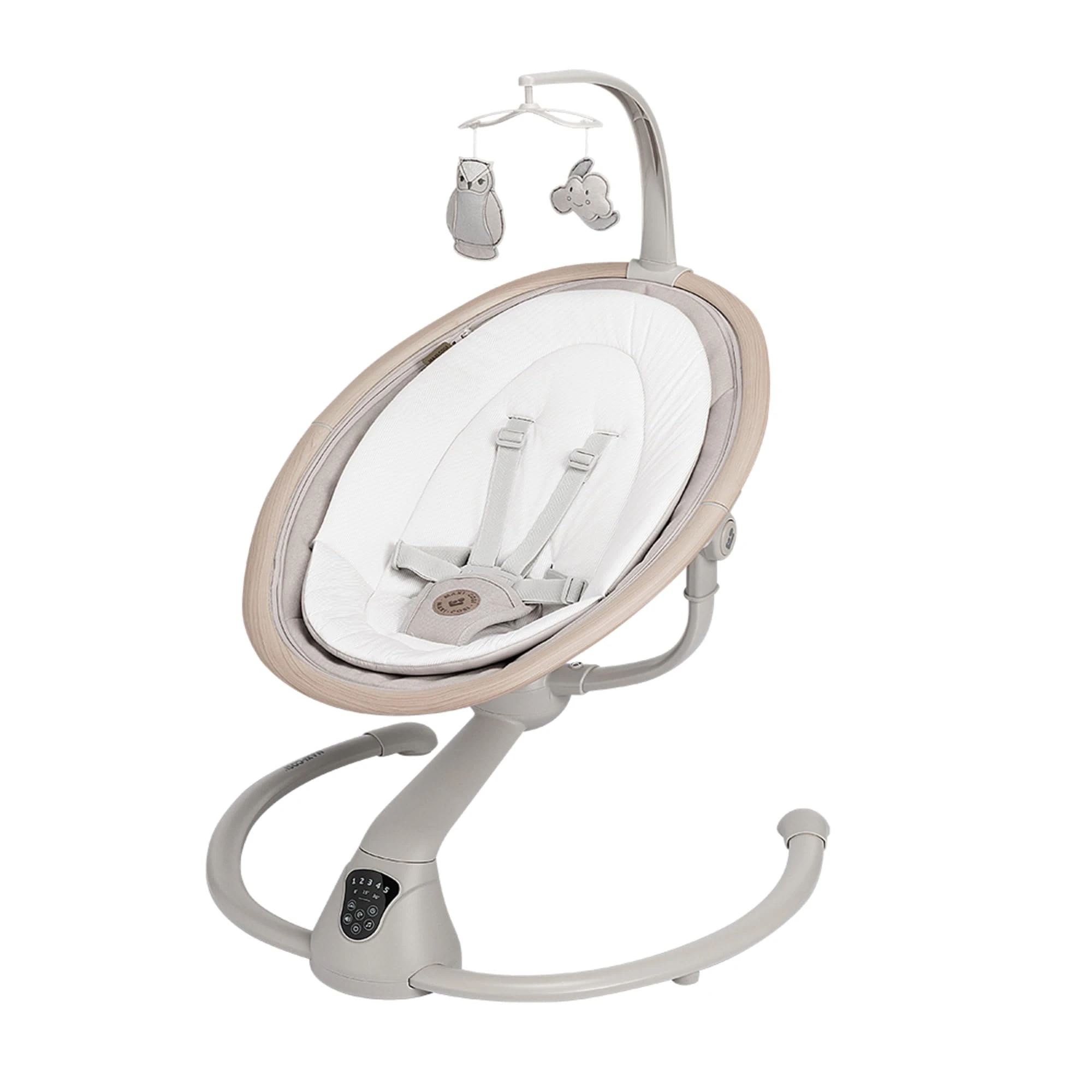 Maxi-Cosi Cassia Electric Baby Swing Chair, 0–6 Months, max 9kg, Baby Rocker, 12 melodies, 360° Seat Rotation, Automatic Motion Detection, 5 Swinging Speeds, 2 Recline Positions, Classic Beige