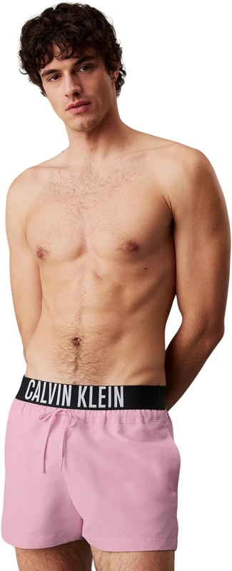 Calvin Klein Men’s Short Swim Shorts with Logo Waistband, Pink (Sweet Pink), S