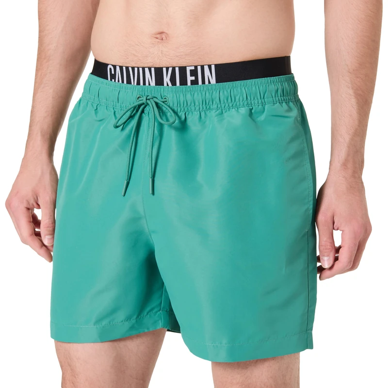 Calvin Klein Men’s Medium Double Swim Shorts with Logo Waistband, Green (Wild Green), S