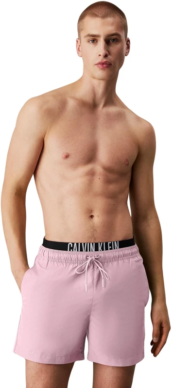 Calvin Klein Men’s Medium Double Swim Shorts with Logo Waistband, Pink (Sweet Pink), XL