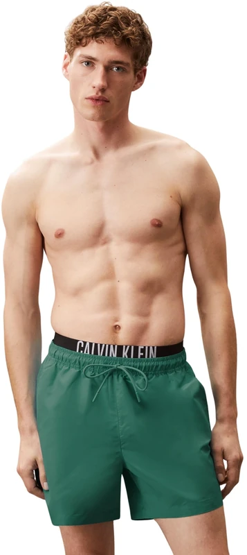 Calvin Klein Men’s Medium Double Swim Shorts with Logo Waistband, Green (Wild Green), XXL