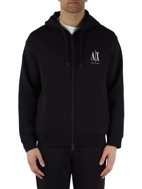 Armani Exchange Men's Cotton Icon Logo Full Zip Sweatshirt Hooded, Deep Navy, S