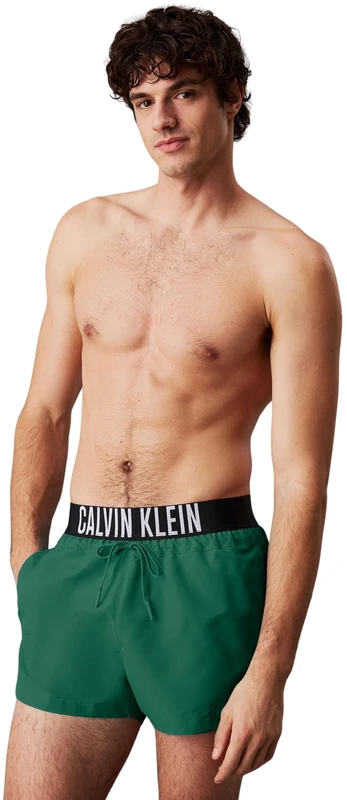 Calvin Klein Men’s Short Swim Shorts with Logo Waistband, Green (Wild Green), M