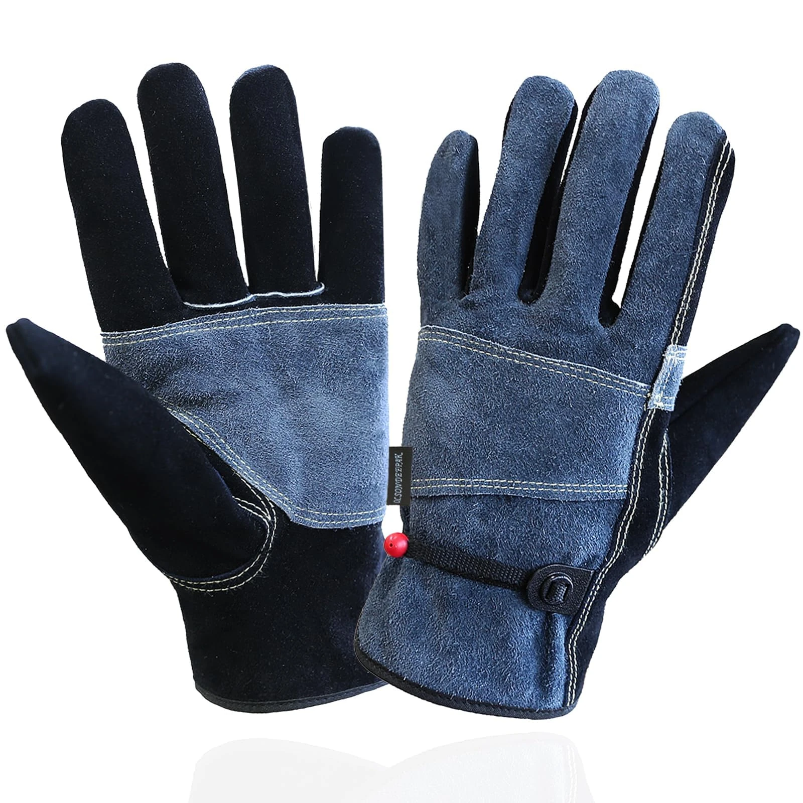 OLSON DEEPAK Leather Heavy Duty Heat Resistant Safety Gauntlet Gloves,Used for Welding,Fireplace,Oven,Woodburner,Stoves,BBQ,1pair (GREY, L)