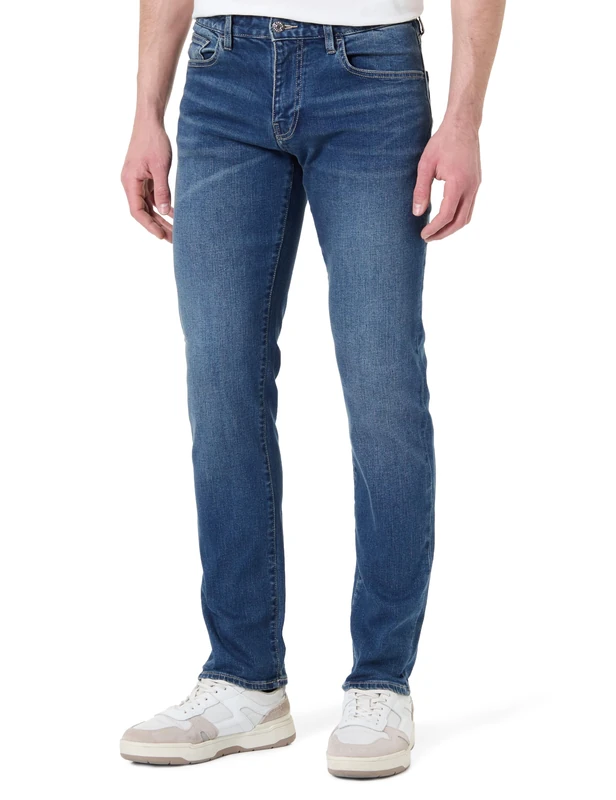 Armani Exchange Men's Essential, Patch Logo Lettering, Jeans, Blue, 36, Blue Denim, 26