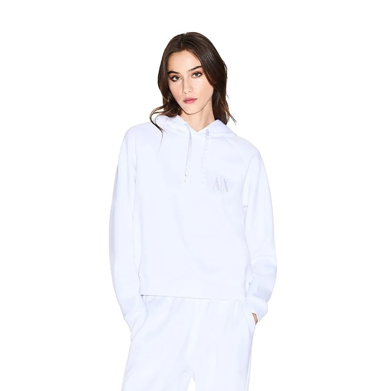 Armani Exchange Women's, Icon Project, Shiny Logo, Hooded Hooded Sweatshirt, Optic White, M, White (optic white), M