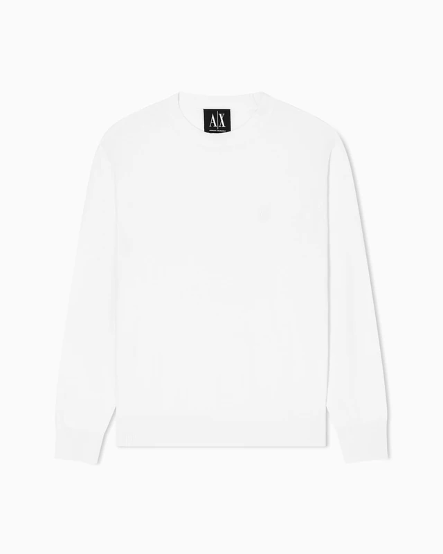Armani Exchange Men's Icon Project, Emboidered Logo Pullover Sweater, Off White, XS
