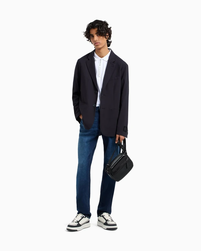 Armani Exchange Men's The Boat, Label Patch, Patch Logo Lettering, Jeans, Blue, 26, Medium Blue (Medium Blue Denim), 16