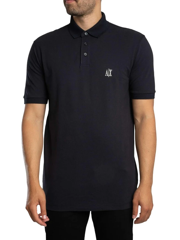 Armani Exchange Men's Cotton Pique Icon Logo Polo, Deep Navy, S