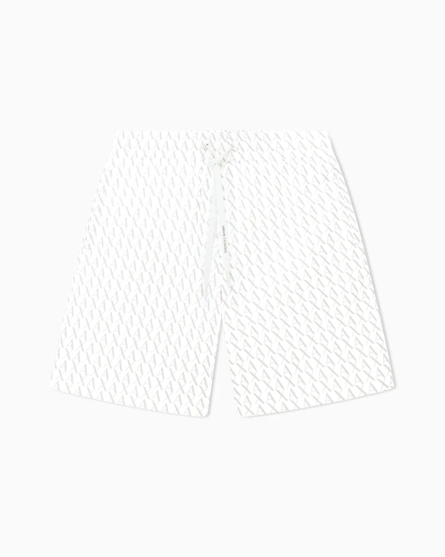 Armani Exchange Men's Essential, All-Over Monogram, Bermuda Shorts, White, L, Off White, L