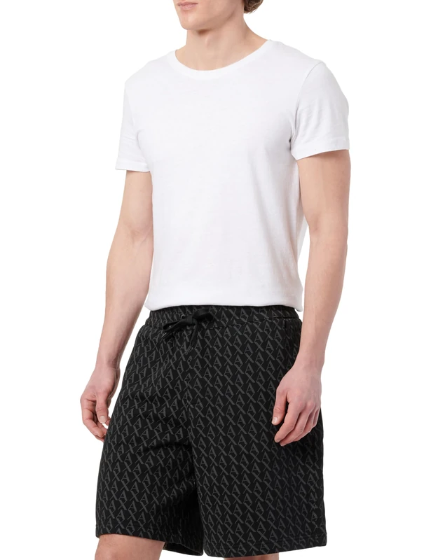Armani Exchange Men's Essential, All-Over Monogram Shorts, Black/Black Allover, Large