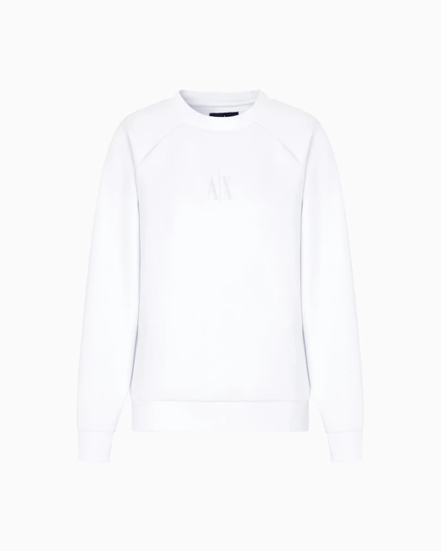 Armani Exchange Women's Icon Project, Shiny Logo, Crewneck Sweatshirt, Optic White, L, White (optic white), L