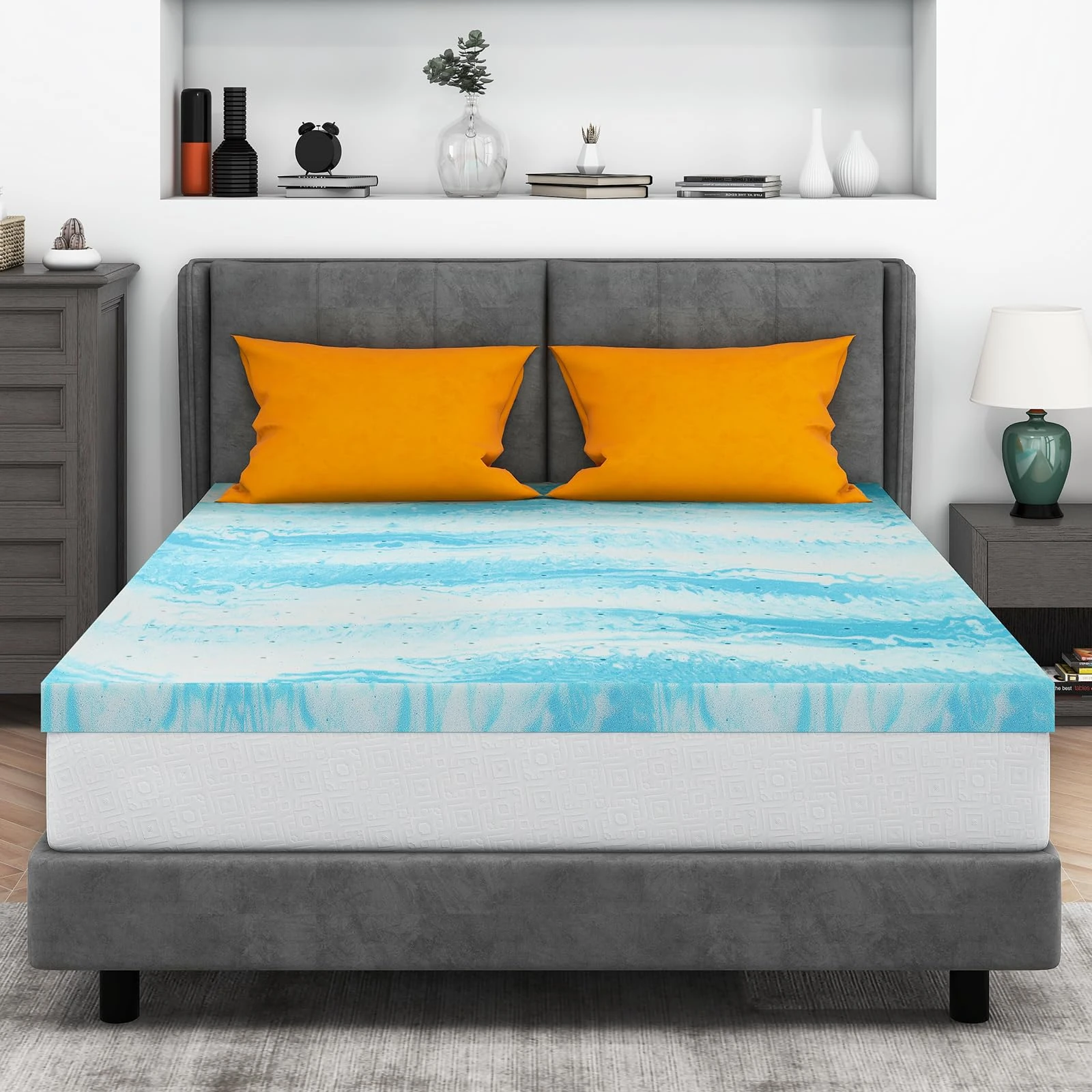 Mattress Topper King, 4 Inch Gel Memory Foam Bed Topper for King Size Bed, CertiPUR-US Certified, Blue