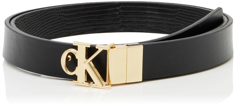 Calvin Klein Women's Monogram Buckle 2.5 cm Leather Belt, Black (Black), 37.4 inches - Image 1