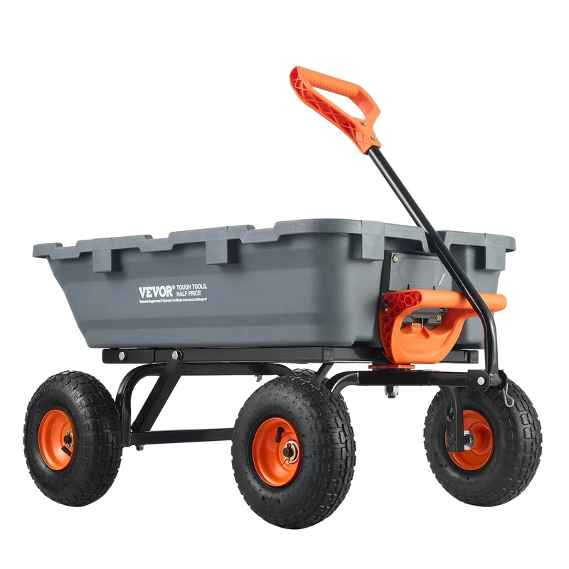 VEVOR Dump Wagon with 2-in-1 Convertible Handle, Utility Wheelbarrow 800 lbs Capacity, 10 inch Tires, Black, 1730x710x820mm