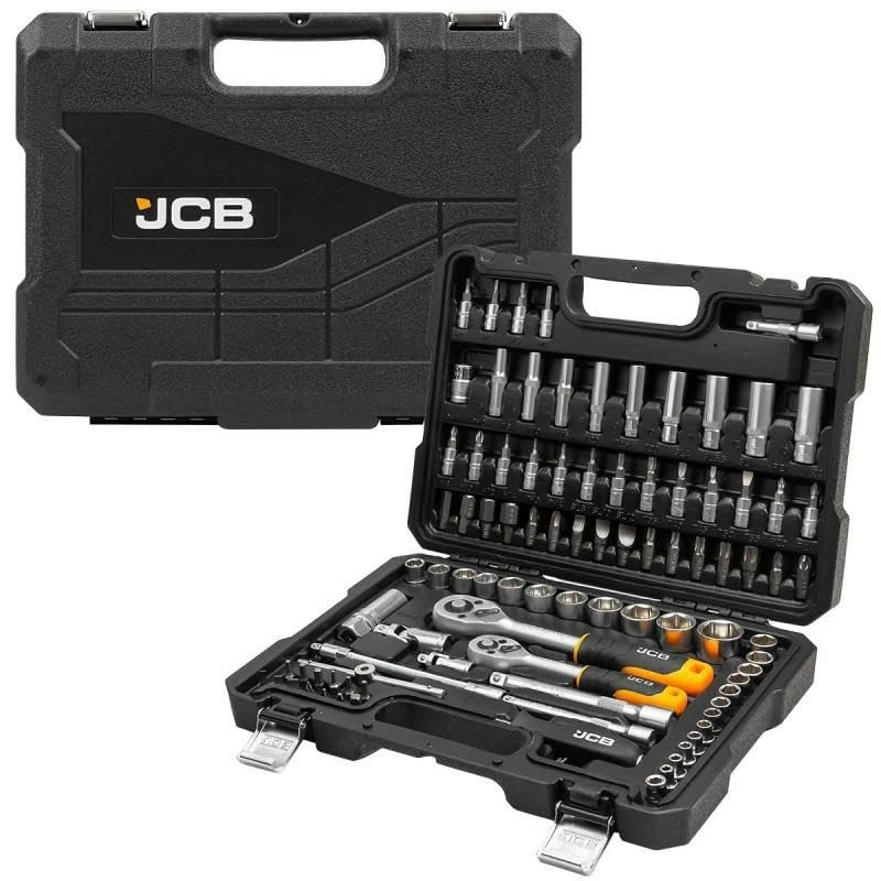 JCB 94 Piece 1/4" and 3/8" Socket and Bit Set, Heavy-Duty Chrome-Vanadium Steel