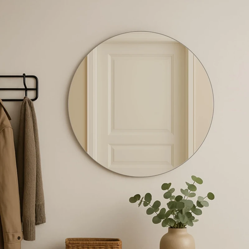 Loevschall Refine Round Wall Mirror Brown with Frame, 100 cm, Decorative Mirror for Bathroom, Living Room, Bedroom & Hallway, Minimalist & Stylish Mirror Made of Brushed Brass