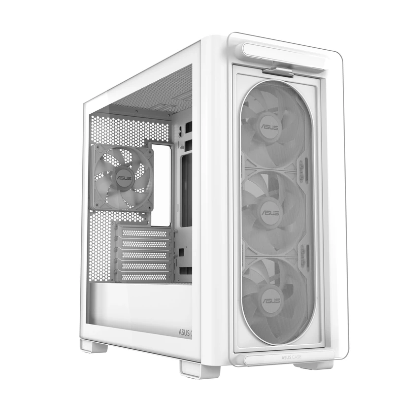Asus A23 PLUS ARGB Gaming Case w/Glass Side and Front, Micro ATX, 4x ARGB Fans, 380mm GPU & 360mm Radiator Support, USB-C, Asus BTF Compatible, White