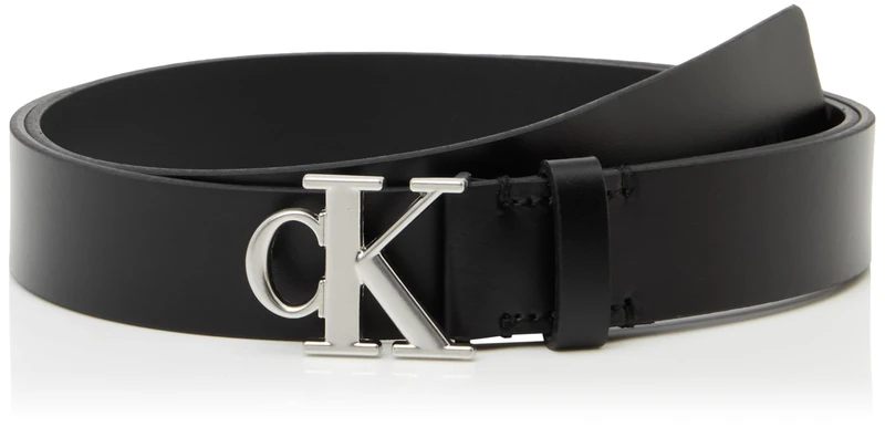 Calvin Klein Women's Monogram Plaque Buckle 3.0 cm Leather Belt, Black (Black), 41.3 inches