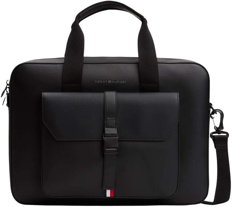 Tommy Hilfiger Men’s Foundation Laptop Bag with Shoulder Strap, Black (Black), One Size