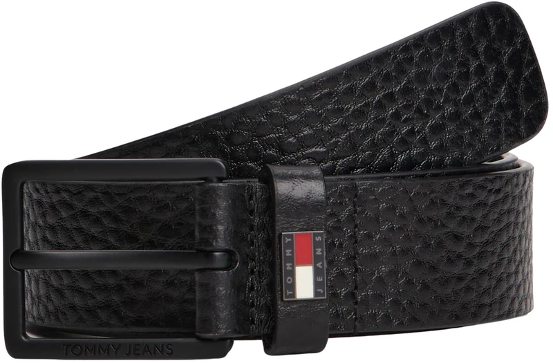 Tommy Jeans Men’s 3.5 cm Elevated Flag Leather Belt, Black (Black), 115 cm