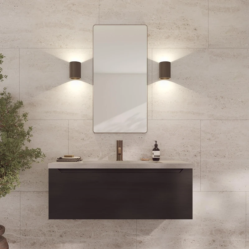 Loevschall Refine Mirror | Wall Mirror Brown with Frame | 45 x 90 cm | Decorative Mirror for Bathroom, Living Room, Bedroom & Hallway | Minimalist & Stylish Mirror Made of Brushed Brass