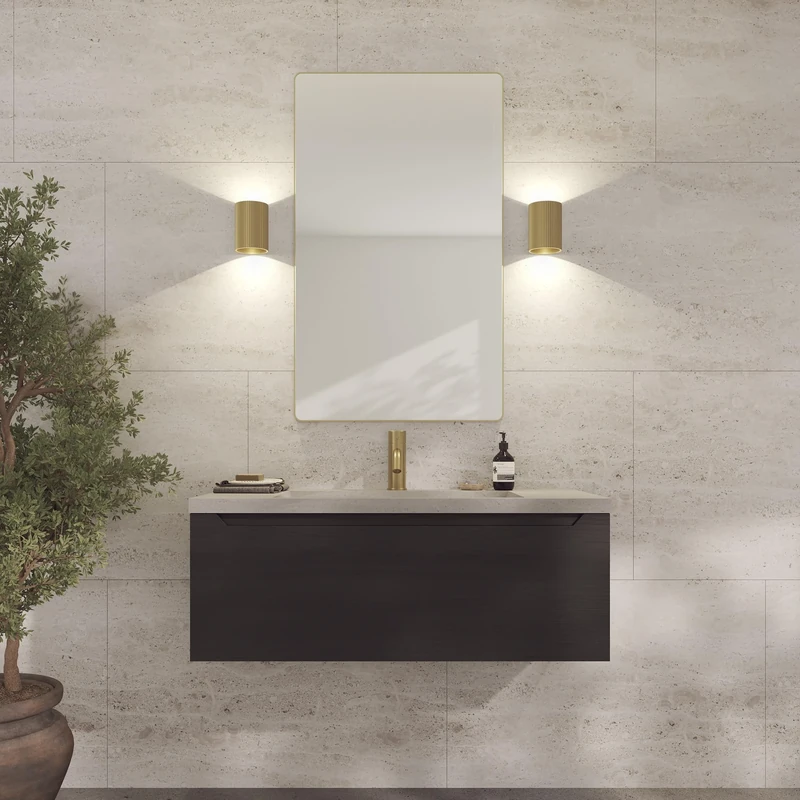 Loevschall Refine Gold Wall Mirror with Frame 60 x 100 cm Decorative Mirror for Bathroom, Living Room, Bedroom & Hallway Minimalist & Stylish Brushed Brass Mirror