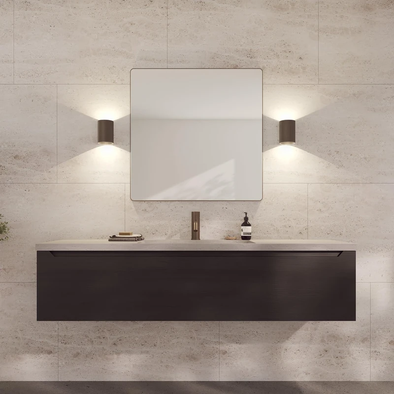 Loevschall Refine Mirror | Wall Mirror Brown with Frame | 80 x 80 cm | Decorative Mirror for Bathroom, Living Room, Bedroom & Hallway | Minimalist & Stylish Mirror Made of Brushed Brass